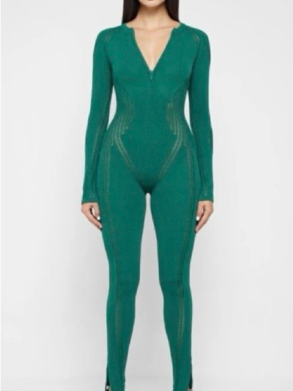 Maniere De Voir Green Ribbed Long-Sleeve Jumpsuit